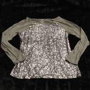 Gray Silver Sequin Long Sleeve Tee